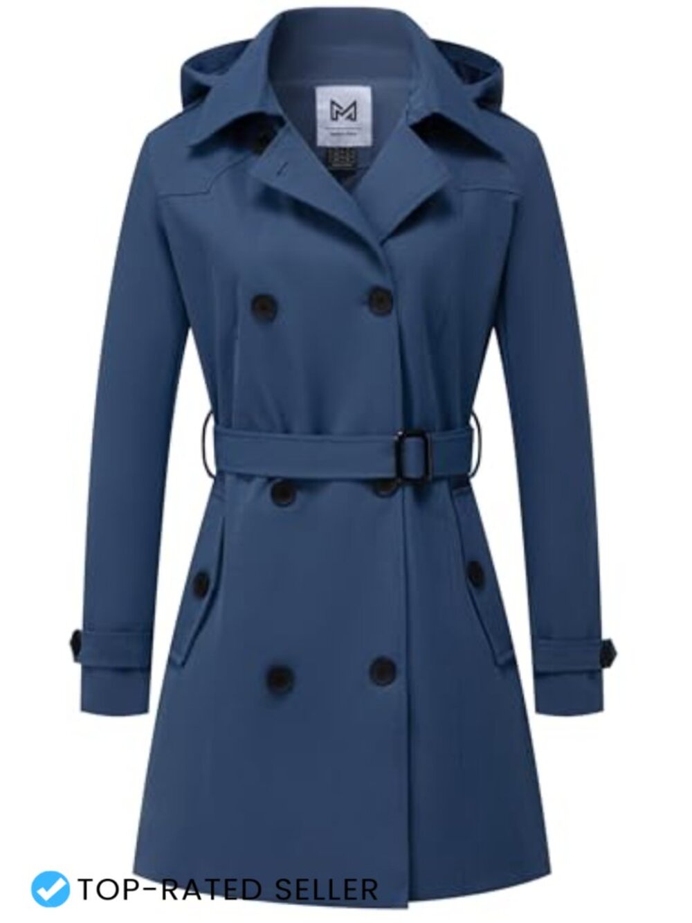 Women's Double-Breasted Belted Trench Coat Polyester Water-Resistant